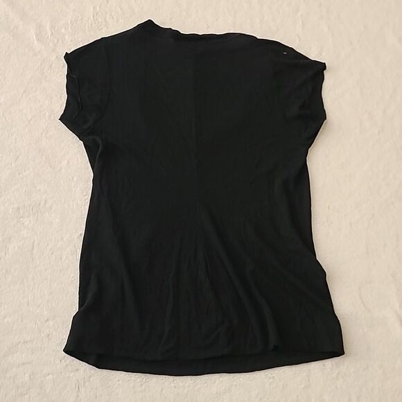 A.L.C. Wool Blend Black Short Sleeve Tee Top Small Pocket Raw Hem Lightweight - Picture 6 of 8
